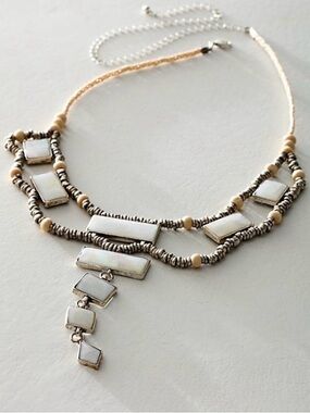 NWT Free People Lately Necklace Mother of Pearl Silver White Boho Statement
